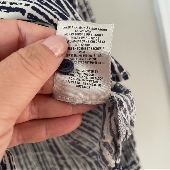 Anthropologie Holding Horses Sammie Navy blue & cream pattern button up top 2 - Picture 6 of 8